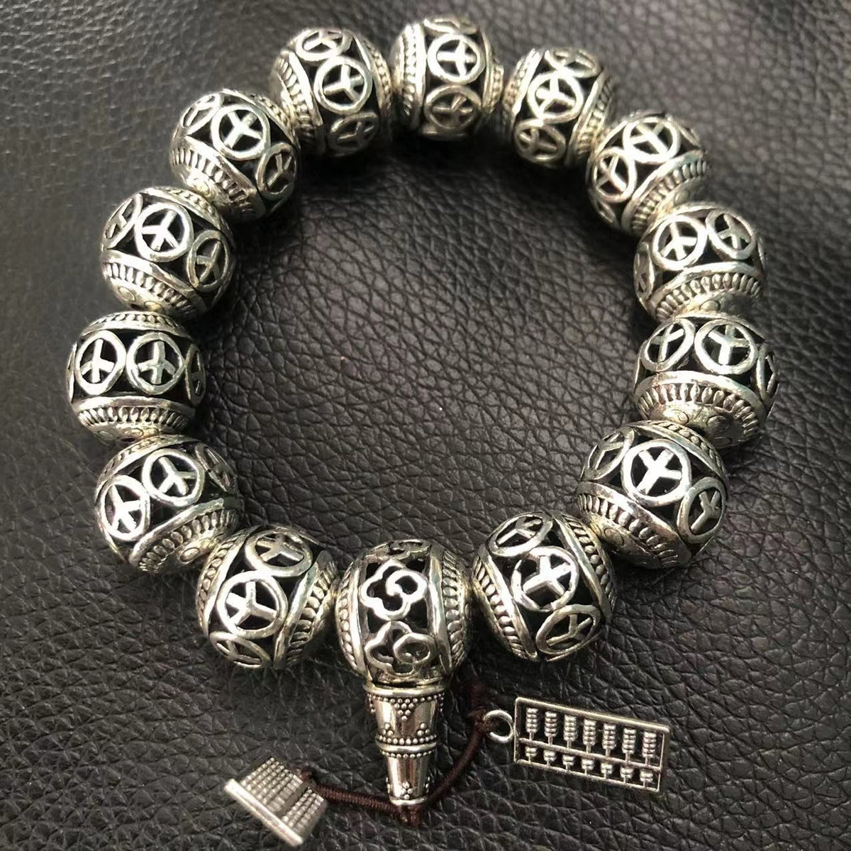 14mm Antique Style White Copper Hollow Bracelet Retro Ethnic Hand String