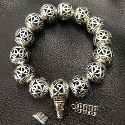 14mm Antique Style White Copper Hollow Bracelet Retro Ethnic Hand String