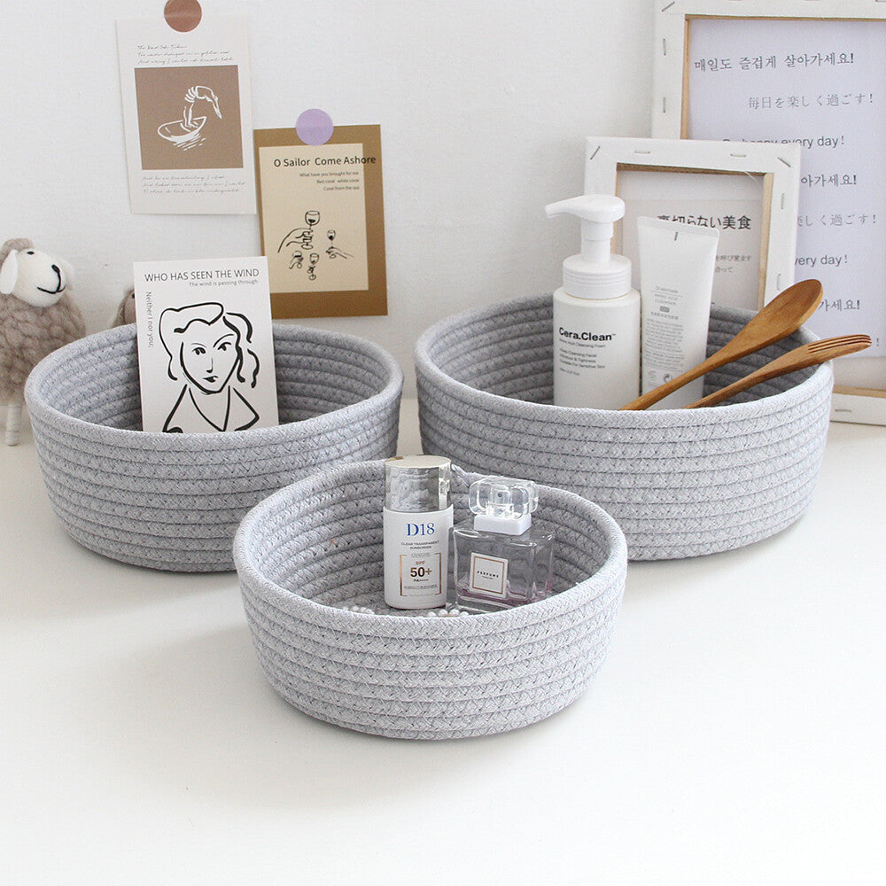 3X Rope Storage Baskets For Organizing Small Cotton Woven Decorative Basket grey