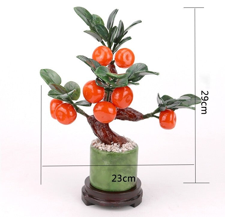 11.8" Jade Stone Tangerine Bonsai Tree Fruit Plant Feng Shui Decor