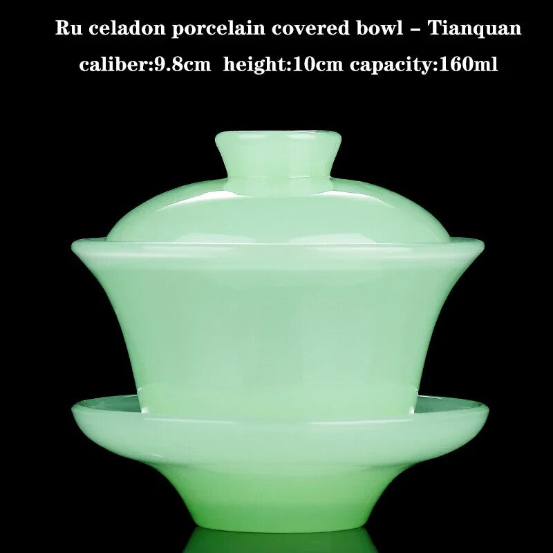 Celadon Porcelain Covered Bowl Tianquan Chinese Gaiwan Tea Cup Large Sancai