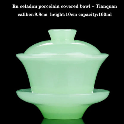 Celadon Porcelain Covered Bowl Tianquan Chinese Gaiwan Tea Cup Large Sancai