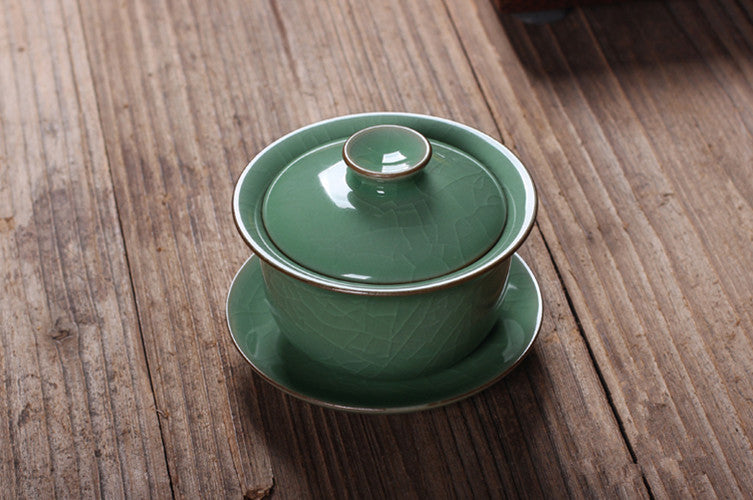 Real Longquan Celadon Gaiwan China Tea Bowl Porcelain Cup Saucer Marked Tea Bowl