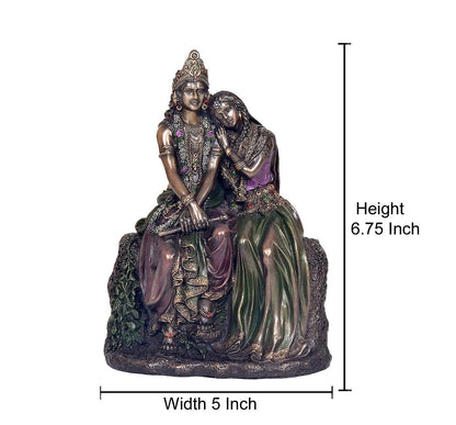Resin Radha Krishna Sitting on Rock Figurine Statue Sculpture Idol