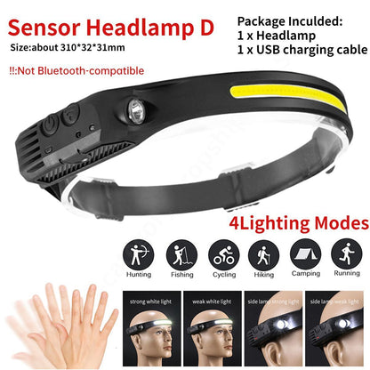 Led Induction Headlamp Cob Headlight Flashlight Bluetoothcompatible Rechargeable
