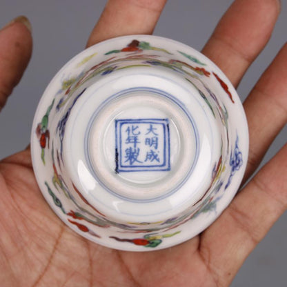 2.8" China Ming Blue White Doucai Contrasting Colors Porcelain Animal Dragon Cup