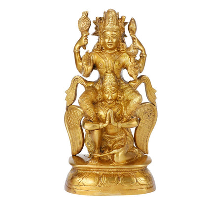 Brass Vishnu Riding on Garuda Idol God Figurine Statue 7 Inch Home Decor Temple