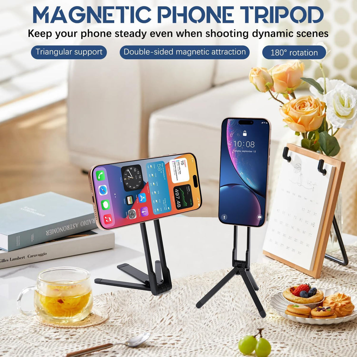 Universal Magnetic Phone Tripod, Foldable Magnetic Pocket Phone Tripod, Aluminum