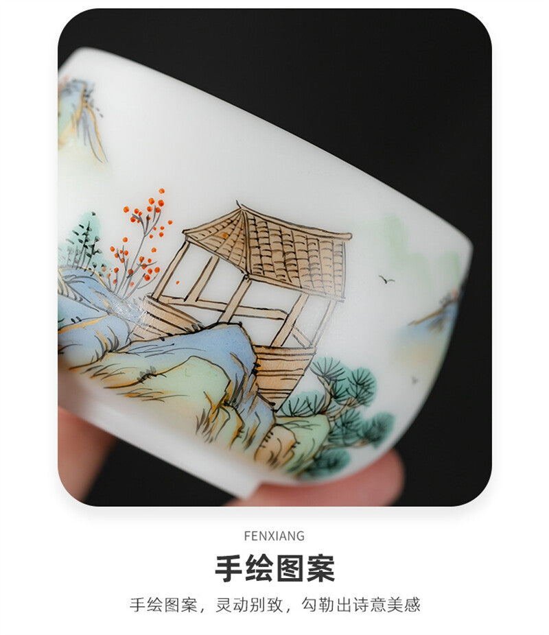 Boutique Hand Painted Tea Cup Fat Mutton Jade Porcelain Master Cup 160ml Tea Cup