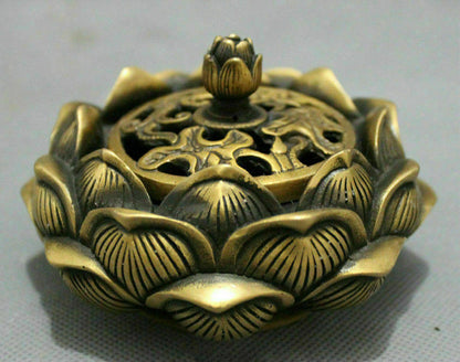Folk Brass Buddhist Auspicious Statue Flower Incense Burner Censer