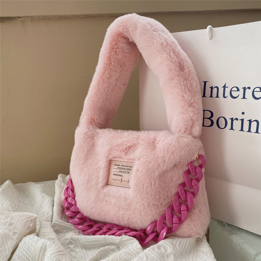 Faux Fur Plush Shoulder Bags Winter Furry Soft Tote Handbags Pink Purple Purse