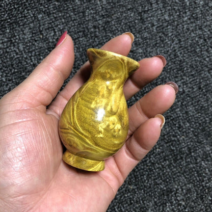 Camphor Wood Vase 6×3cm Hand Carved Wenwan Pocket Decor Craft