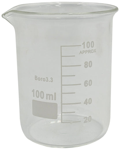 12 Pack 100mL Beakers w/ Pour Spout, Borosilicate Glass, 2.09" Dia. x 2.85" Tall