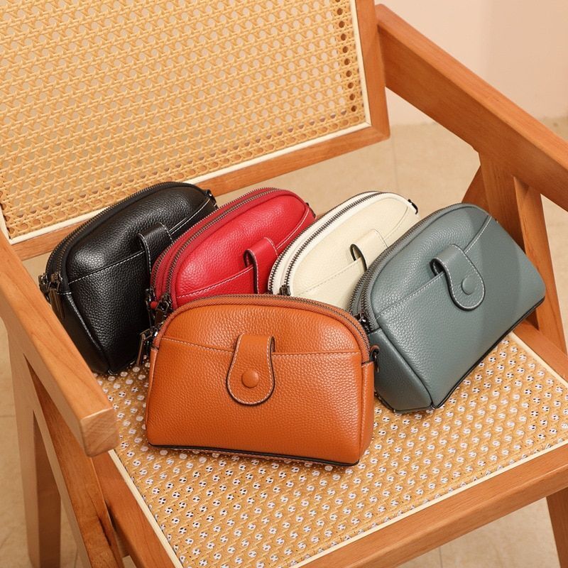 Genuine Leather Small Shoulder Bag Messenger Shell Purse Brown Pouch 19*13*7 Cm