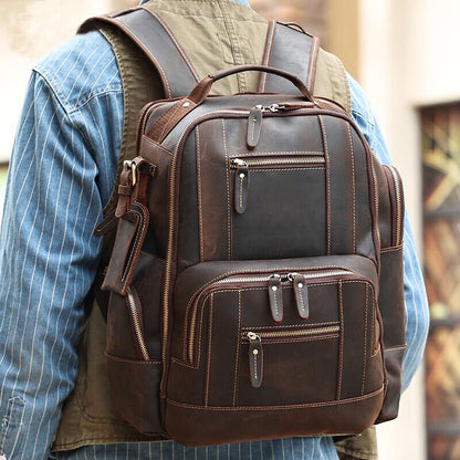 Men's Genuine Leather Backpack Shoulder Bag Travel School Laptop Bags Daypack