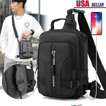 Men's Sling Crossbody Bag Anti-theft Chest Shoulder Messenger Backpack USB Port