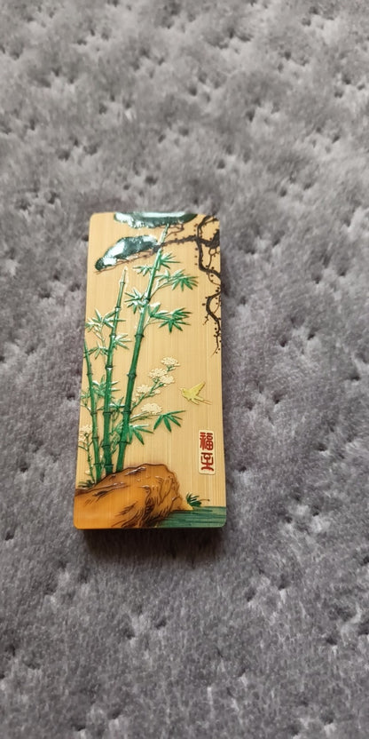 Retained Green Bamboo Carving Lucky Fu Handheld Wenwan Piece