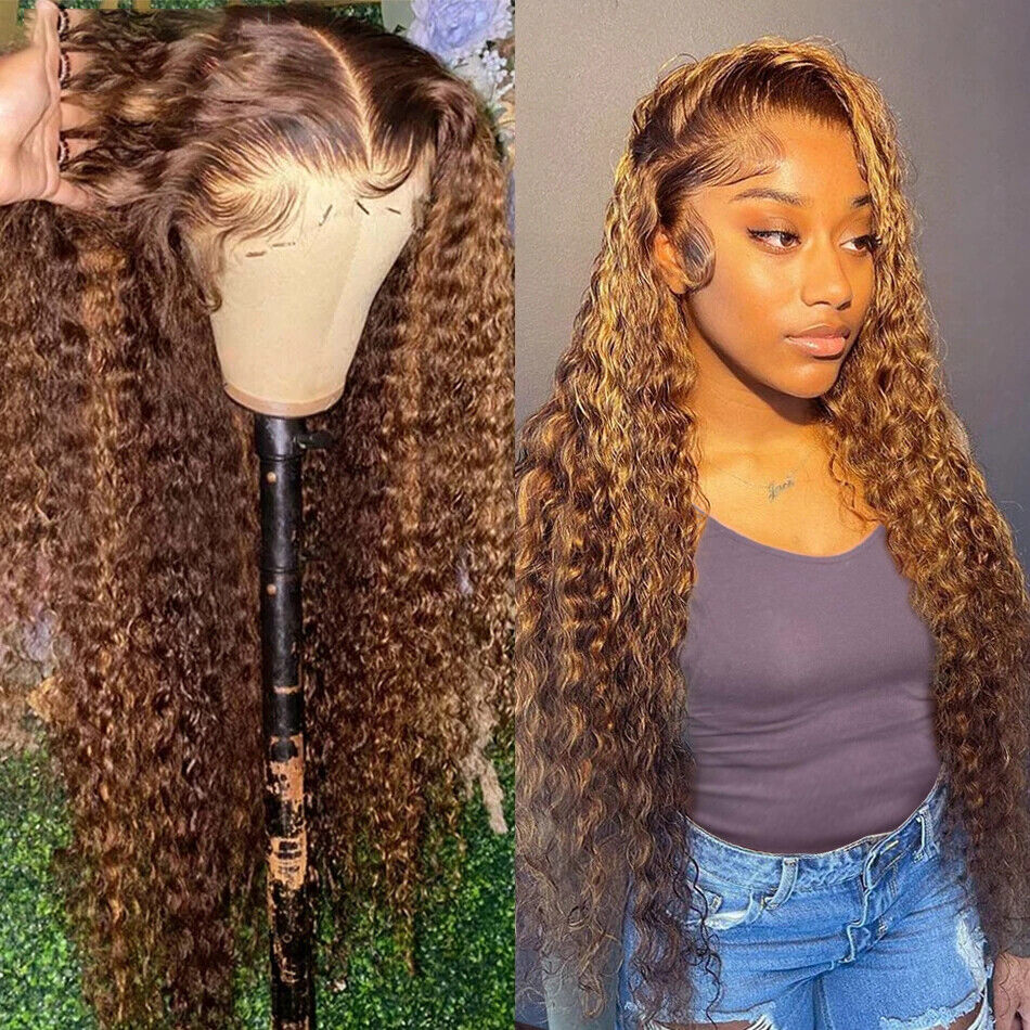 Wig Curly Colored Human Hair 13x6 Wave Lace Frontal Lace Closure Wigs