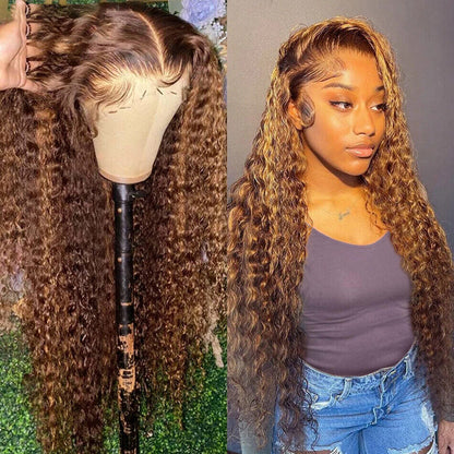Wig Curly Colored Human Hair 13x6 Wave Lace Frontal Lace Closure Wigs