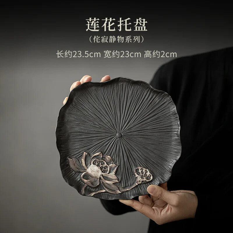 Ceramic Pot Bearing Holder Hanmade Lotus Leaf Dry Bubble Tray Small Tea Tray