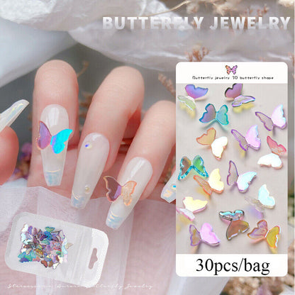 30Pcs/bag 3D Butterfly Nail Drill DIY Nail Art Decoration Color Diamond Jewelryಇ