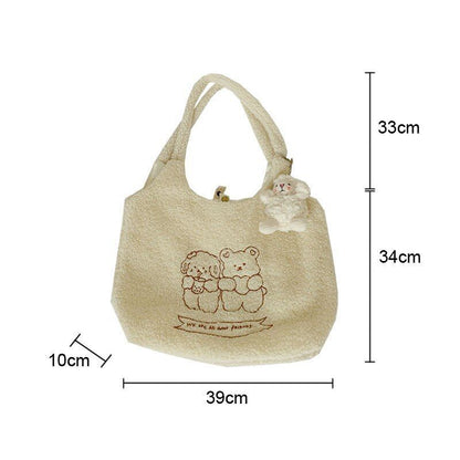Women Soft Plush Tote Simple Warm Cloth Shopper Bags Handbag Shoulder Bag Purses