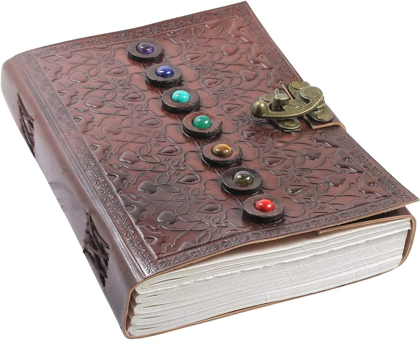 Leather Journal of Shadows Supernatural Notebook with Chakra Gem Stones Crystals