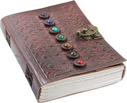 Leather Journal of Shadows Supernatural Notebook with Chakra Gem Stones Crystals