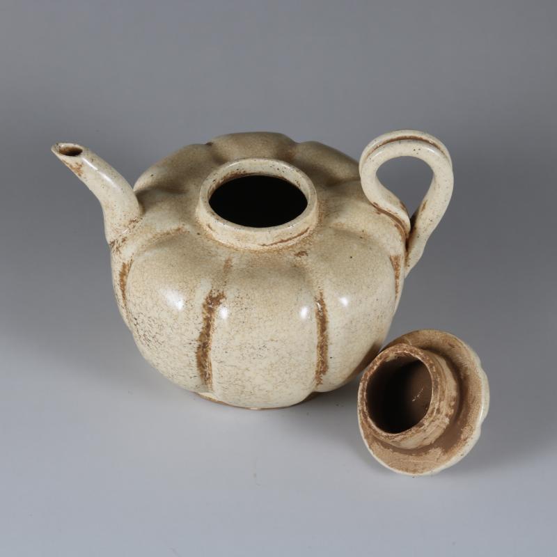 5.3 inch Collection Chinese Songs Porcelain Ding Kiln Hack Pumpkin Grain Teapot -
