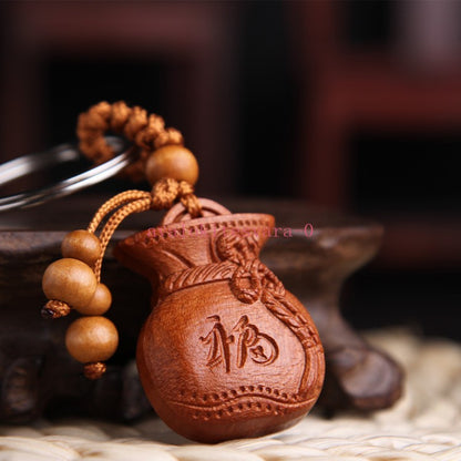 Peach Wood Carving Safe Money Bag Lucky Bag Keychain Wood Carving Car Pendant