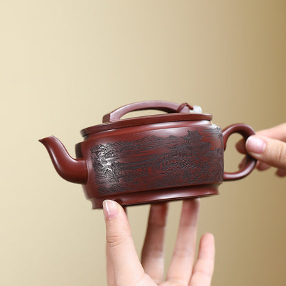 Handmade Tea Pot Carved Chinese Original Ore Real Yixing Zisha Purple Clay Pot