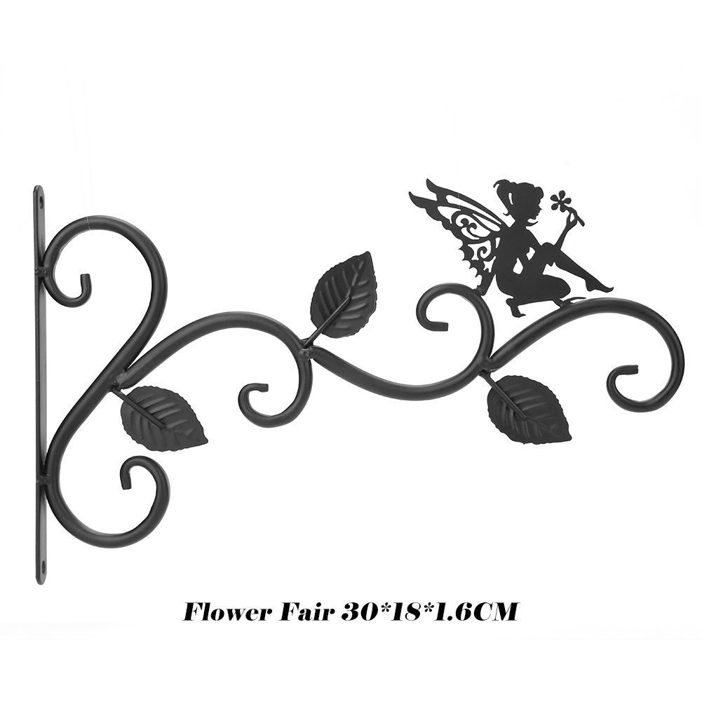 Wall Mounted Bracket Metal Flower Basket Bird Pattern Holder Hanger Rustic Hooks
