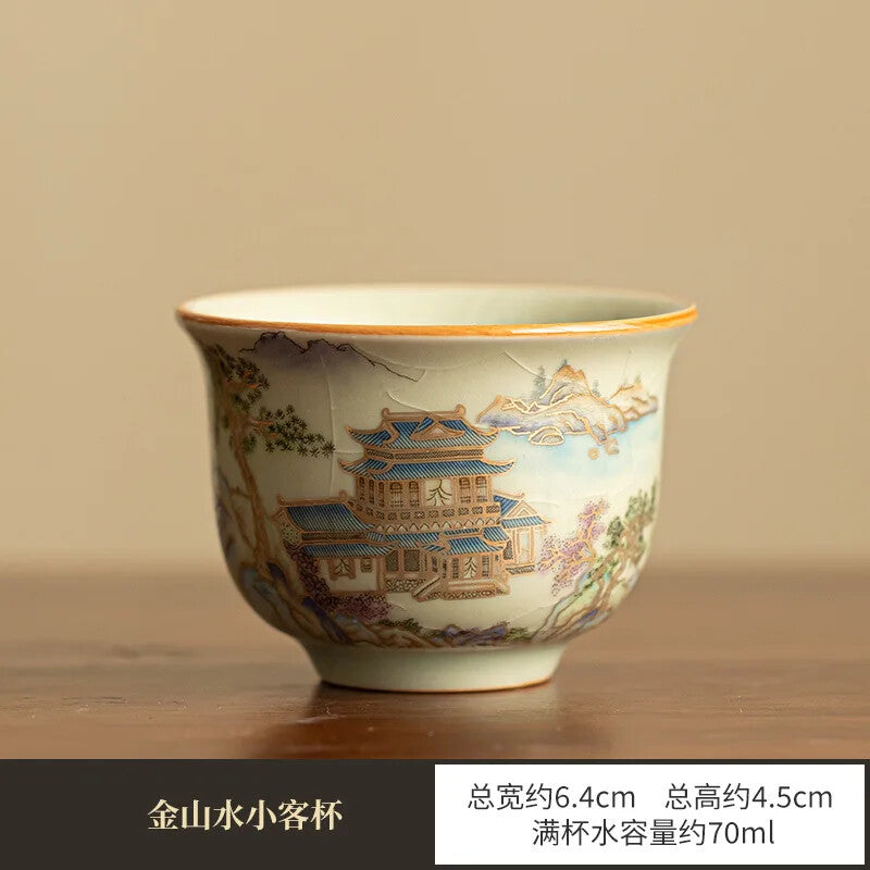 Chinese Tea Tureen Pottery Handmade Color Enamel Kungfu Teacups