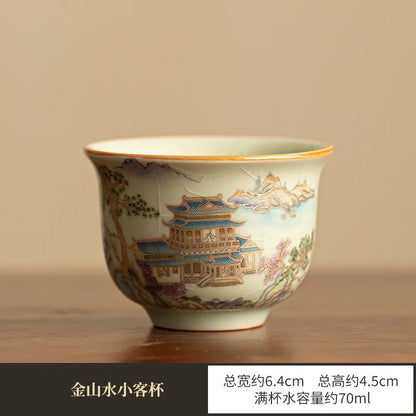 Chinese Tea Tureen Pottery Handmade Color Enamel Kungfu Teacups