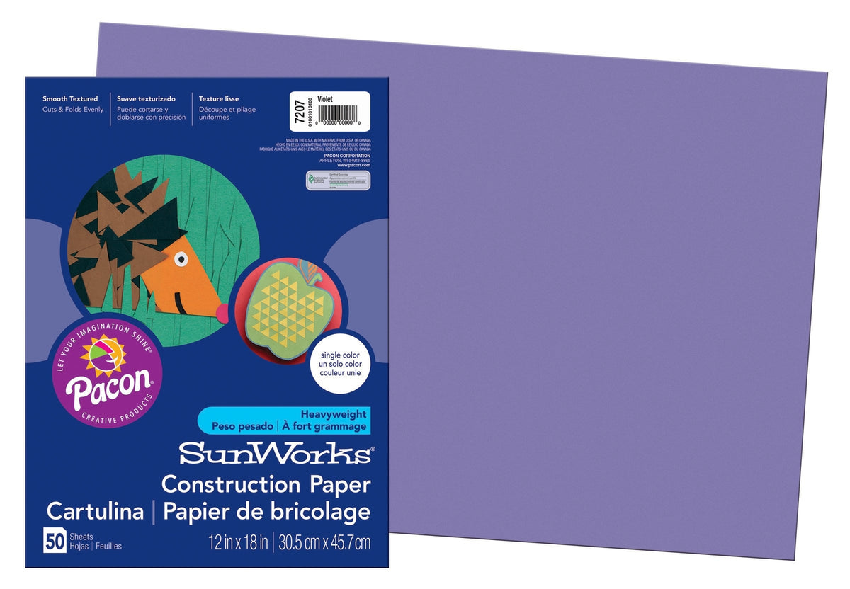 SunWorks Construction Paper, Violet, 12" x 18", 50 Sheets