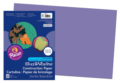 SunWorks Construction Paper, Violet, 12" x 18", 50 Sheets