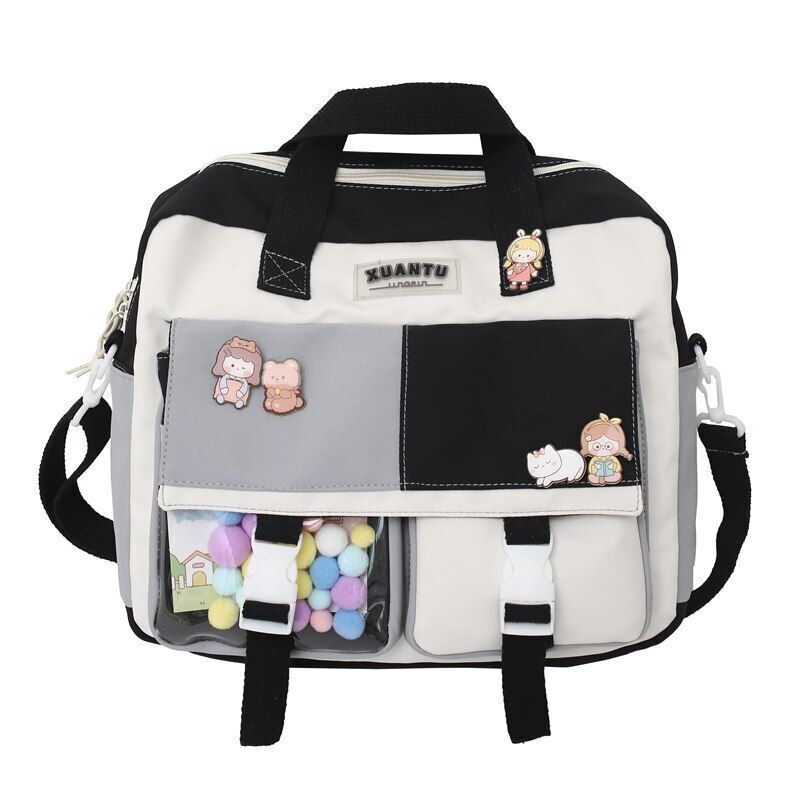 Contrast Color Backpack Multifunctional Nylon Fabric School Bag Purple/Pink/Blue