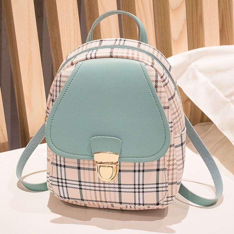 Mini Backpack Crossbody Bag Plaid Shoulder Phone Purses Polyester 20L 16*6*21 CM