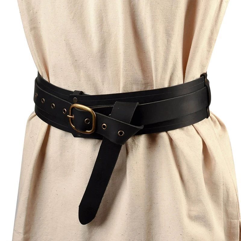 Women Belts PU Leather Vintage Knight Gothic Medieval Buckles Costume Waistbands
