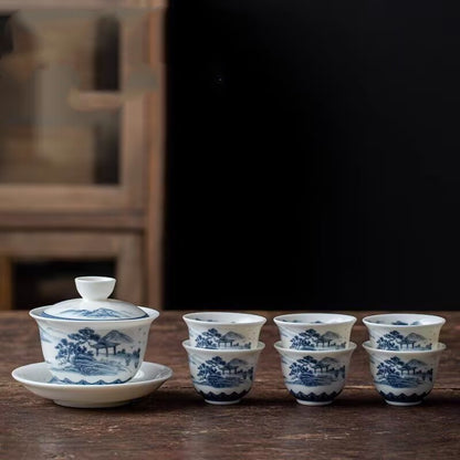 Jingdezhen Ceramic Gaiwan Mutton Jade Porcelain Tureen Matching Tea Cup Pitcher