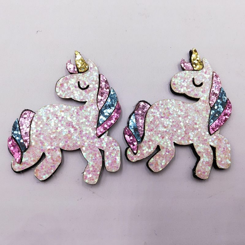 4Pcs/Lot 5.5x6.5cm Glitter Fabric Appliques Cartoon Unicorn Craft Padded Patches