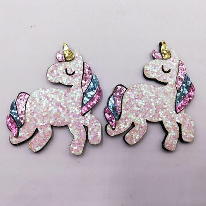 4Pcs/Lot 5.5x6.5cm Glitter Fabric Appliques Cartoon Unicorn Craft Padded Patches