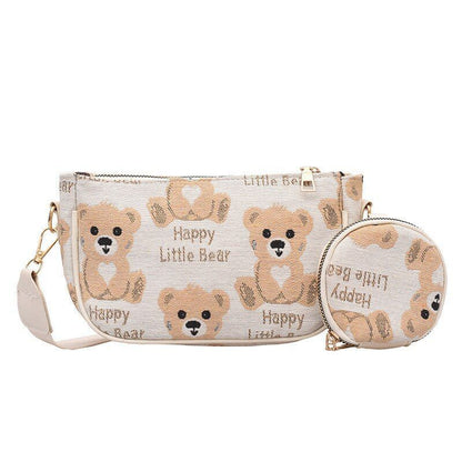 Vintage Plaid Print Shoulder Bag Round Purse Casual Small Crossbody Bags 2 pcs