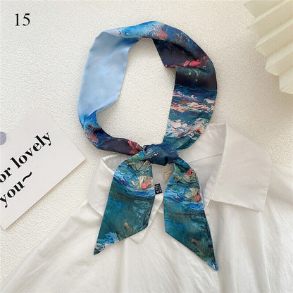 Long Skinny Silk Scarf Narrow Neckerchief Headband Handle Bag Band 105*6cm 1PCS