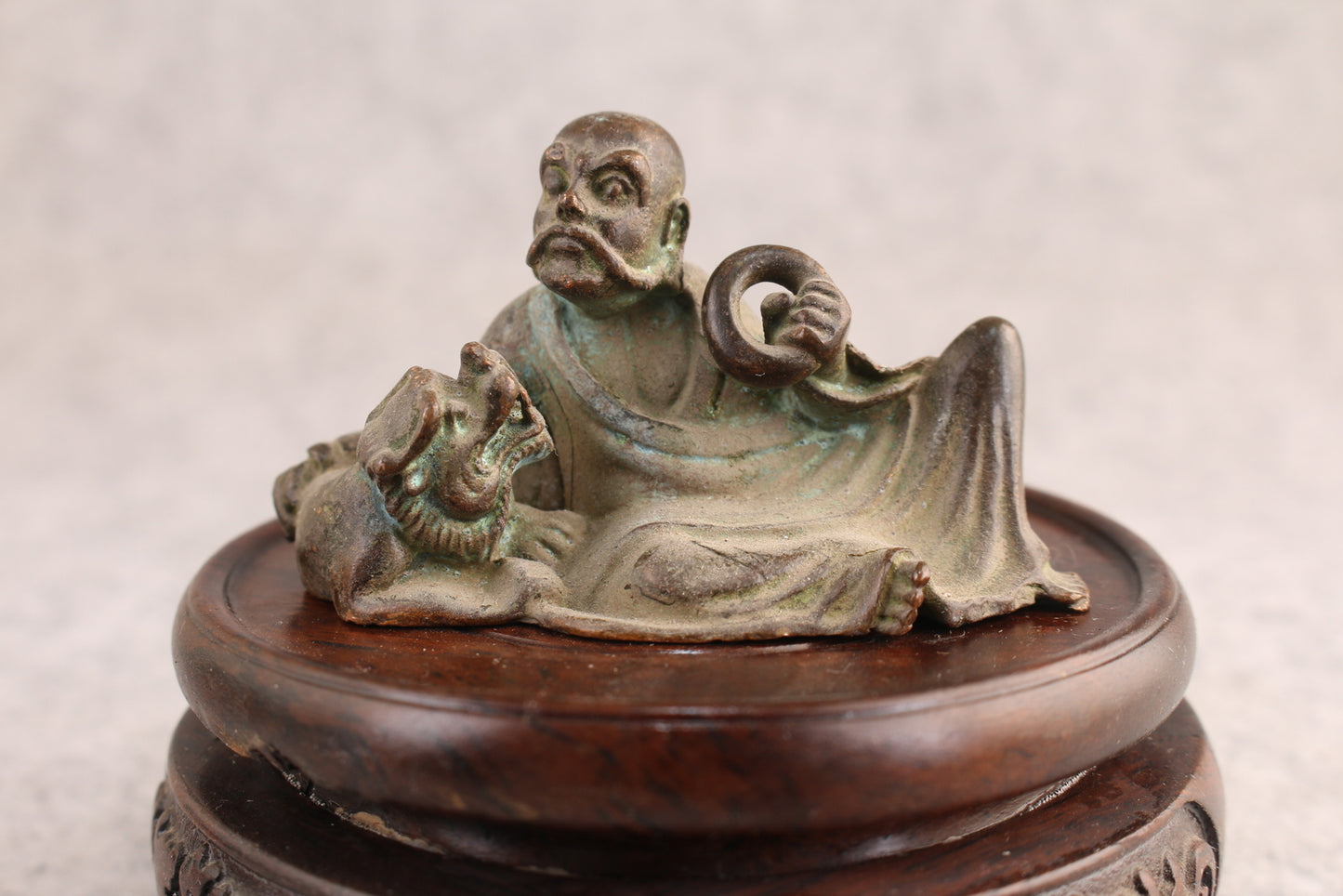 Chinese tibet buddha blessing arhat Figure statue rare bronze temple tea pet