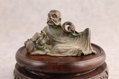 Chinese tibet buddha blessing arhat Figure statue rare bronze temple tea pet