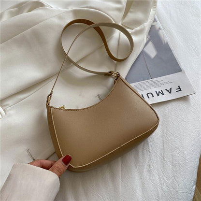 Fashion Handbag Retro Solid Color Leather Shoulder Underarm Bag Casual Handbags