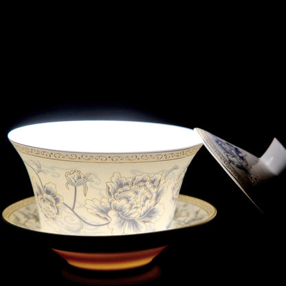 Chinese Tea Cup Gaiwan Tureen Porcelain Handpainted Flower Ceramic Tea Bowl Lid