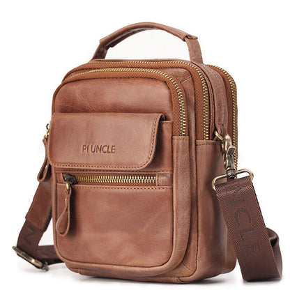 100% Genuine Leather Men's Sling Shoulder/Messenger Bag Double Zipper Handbags