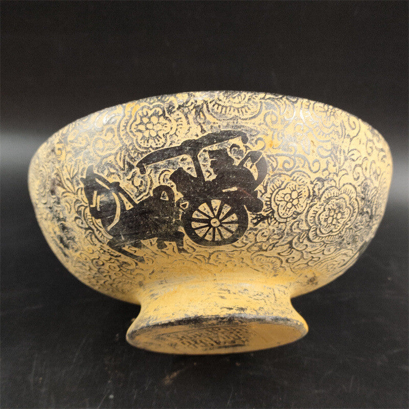 White Marble Carving Horse-Drawn Cart Dragon and Phoenix Tea Bowl Jade Bowl